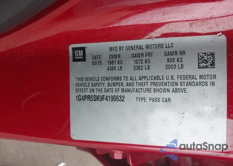 2015 Buick Verano Convenience Group z USA, uszkodzony, nr VIN 1G4PR5SK9F4196632